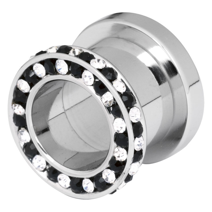 Steel Basicline® Internally Threaded Jewelled Framed Black & White Tunnel Steel Basicline® Internally Threaded Jewelled Framed Black & White Tunnel