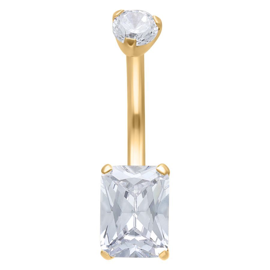 Kultainen napalävistys, jossa on suorakulmainen ja pyöreä kristalli valkoisella taustalla