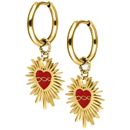 Enamel Sacred Heart Barbed Wire Hoops - Korvakorut (pari) - Kultainen metalli