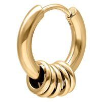 Kultaiset Little 5 Rings -korvarenkaat Kultaisen värinen kirurginteräksinen korvarengas, jossa viisi rengasta valkoisella taustalla