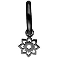 Schwarze Mini Flower Hoops Ohrringe Schwarze Mini Flower Hoops aus Chirurgenstahl auf weißem Hintergrund