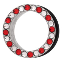 Silberner Tunnel mit rot und klar funkelnden Kristallen, Größe 18mm