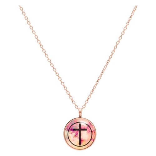 Cross Black Pink Kette - Ruusukultainen metalli