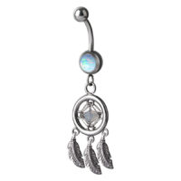 Dreamcatcher Opal Bananabell in Mintgrün Silbernes Bananabell mit mintgrünem synthetischem Opal und Traumfänger-Design