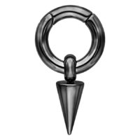 Mustat korvapainot kirurginteräksestä Musta korvapaino kirurginteräksestä kartiomainen riipus valkoisella taustalla