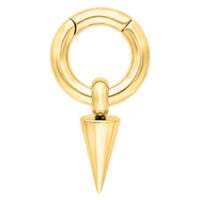 Kultaiset korvapainot kirurginteräksestä terävällä riipuksella valkoisella taustalla