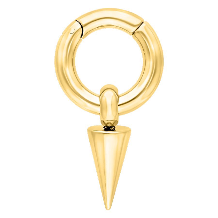 Kultaiset korvapainot kirurginteräksestä terävällä riipuksella valkoisella taustalla