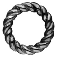 Musta, punottu korvapaino kirurginteräksestä valkoisella taustalla