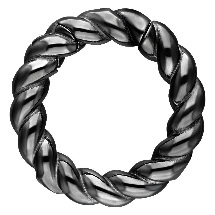 Musta, punottu korvapaino kirurginteräksestä valkoisella taustalla