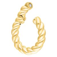 Kultainen, punottu korvakoru paino kirurginteräksestä valkoisella taustalla