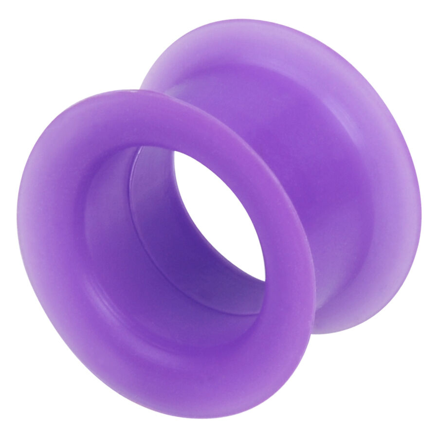 Lila Flesh Tunnel aus Silikon in 26,0 mm Größe auf weißem Hintergrund