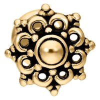 Kultainen Mandala Labret kirurginteräksestä 316L valkoisella taustalla