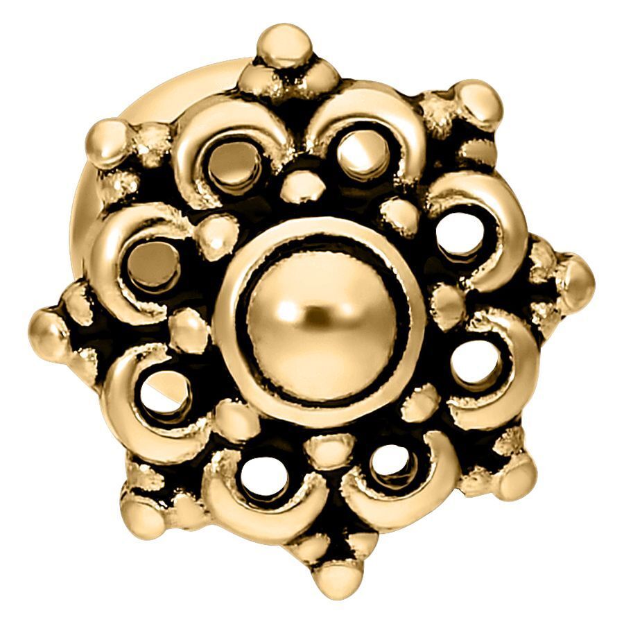 Kultainen Mandala Labret kirurginteräksestä 316L valkoisella taustalla