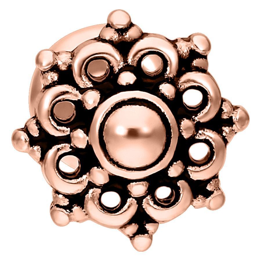 Mandala Labret -lävistys ruusukultaa valkoisella taustalla