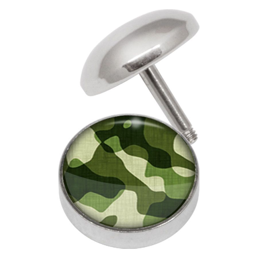 Hopeinen feikkiplugi maastokuviolla Hopeinen feikkiplugi vihreällä maastokuviolla, kirurginen teräs