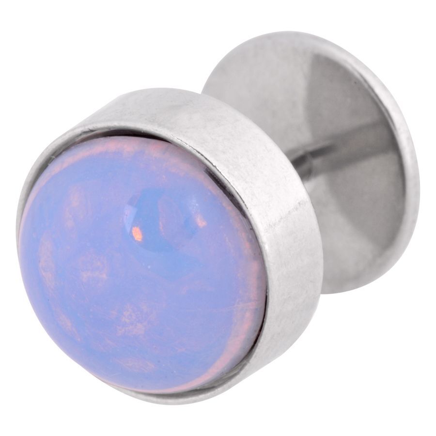 Moonstone Fake Plug aus Chirurgenstahl Silberner Fake Plug mit Mondstein auf weißem Hintergrund