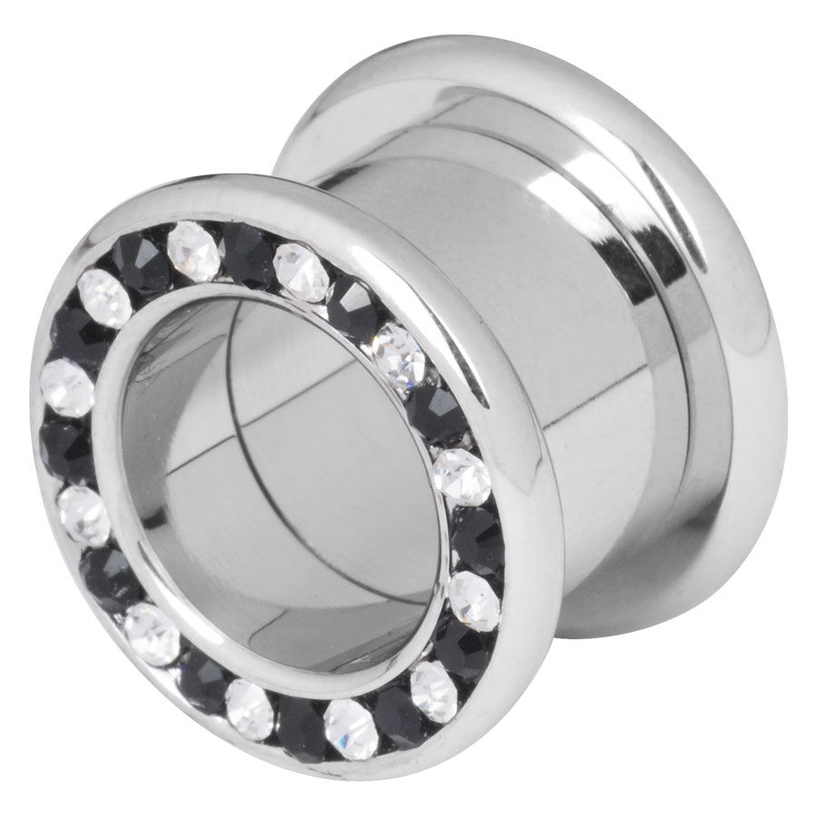 Steel Basicline® Internally Threaded Jewelled Tunnel Black & White Steel Basicline® Internally Threaded Jewelled Tunnel Black & White