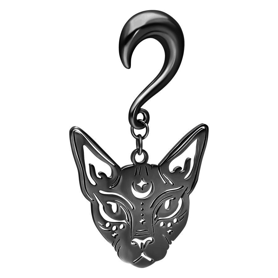 Musta Sphynx-korvapaino kirurginteräs 316L valkoisella taustalla