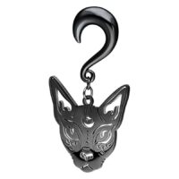 Musta korvapaino Sphynx-pään muodossa, koukku kirurginteräksestä