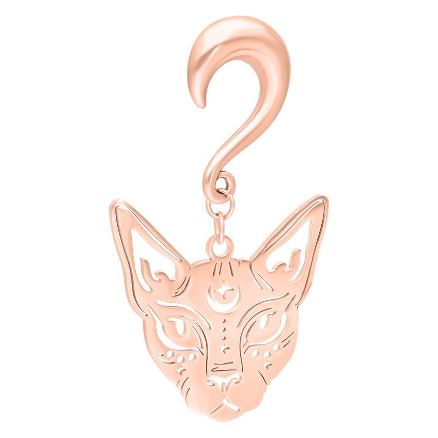 Ruusukultainen Sphynx korvakorupaino kirurginteräksestä 316L valkoisella taustalla