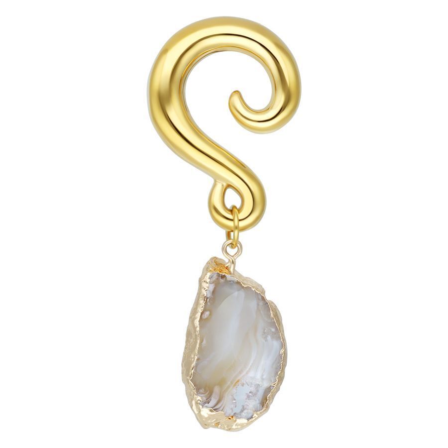 Kultainen korvapaino kirurginteräksestä, jossa Indian Agate -riipus valkoisella taustalla