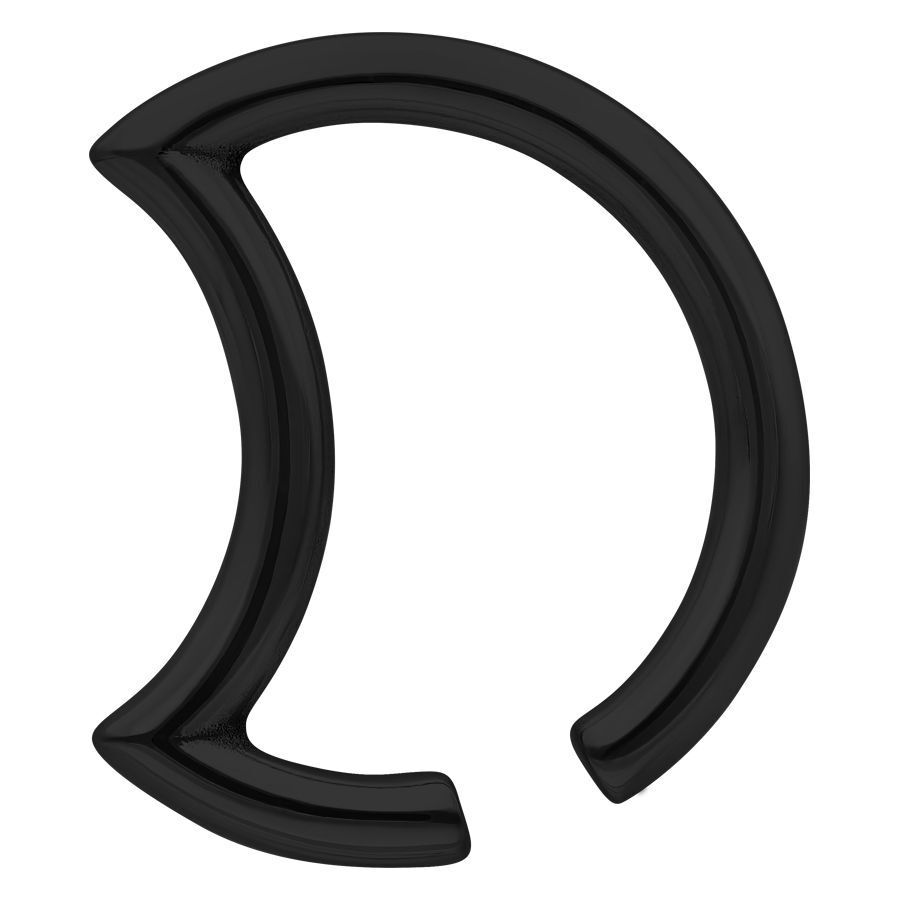 Musta metallinen korvapaino puolikuun muodossa valkoisella taustalla