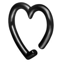 Musta sydänkorvapaino kirurginteräksestä valkoisella taustalla