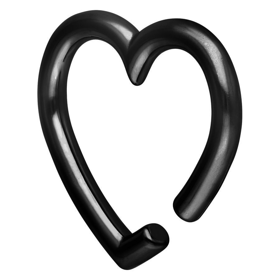 Musta sydänkorvapaino kirurginteräksestä valkoisella taustalla