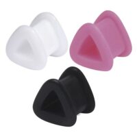 Drei Triangle Tunnel aus Silikon in Schwarz, Pink und Weiß auf weißem Hintergrund