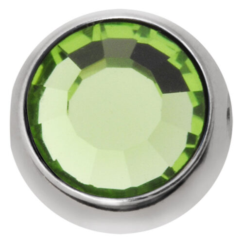 Silberne Klemmkugel aus Titan mit hellgrünem Kristall, 5mm