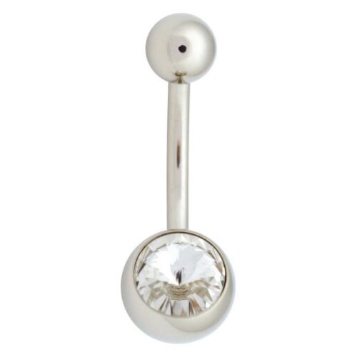 Silberner Bauchnabel Bananabell mit klarem Kristall auf weißem Hintergrund