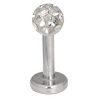 Kristallklares Labret mit 4mm Kugel Silbernes Labret mit kristallklarer Kugel auf weißem Hintergrund