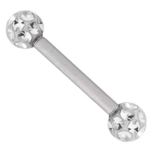 Silbernes Titan Barbell mit kristallklaren Kugeln, 8mm Länge