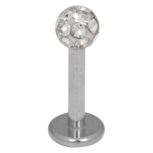 Hopeinen titaanilabret kristallinkirkkailla kivillä, 5mm pituus