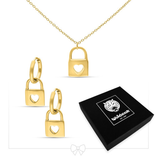 Little Lock Necklace with Hoops Set - Kultainen metalli
