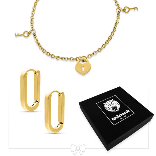 Little Key Lock Bracelet with Hoops Set - Kultainen metalli