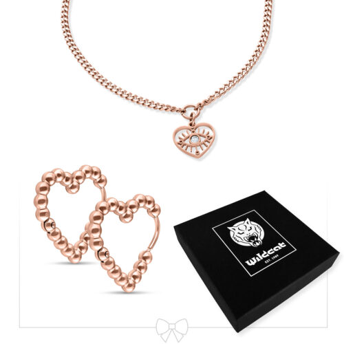 Little Heart Eye Bracelet with Hoops Set - Ruusukultainen metalli