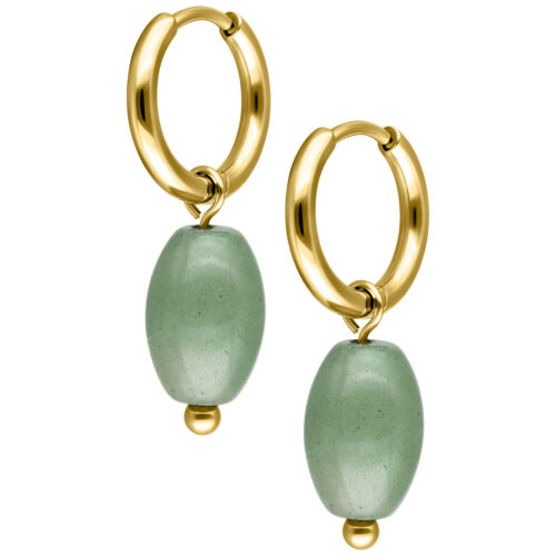 Green Aventurine Drop Hoops (Pair) - Kultainen metalli