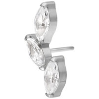 Silberner Push Fit Piercing Aufsatz mit drei klaren Kristallen
