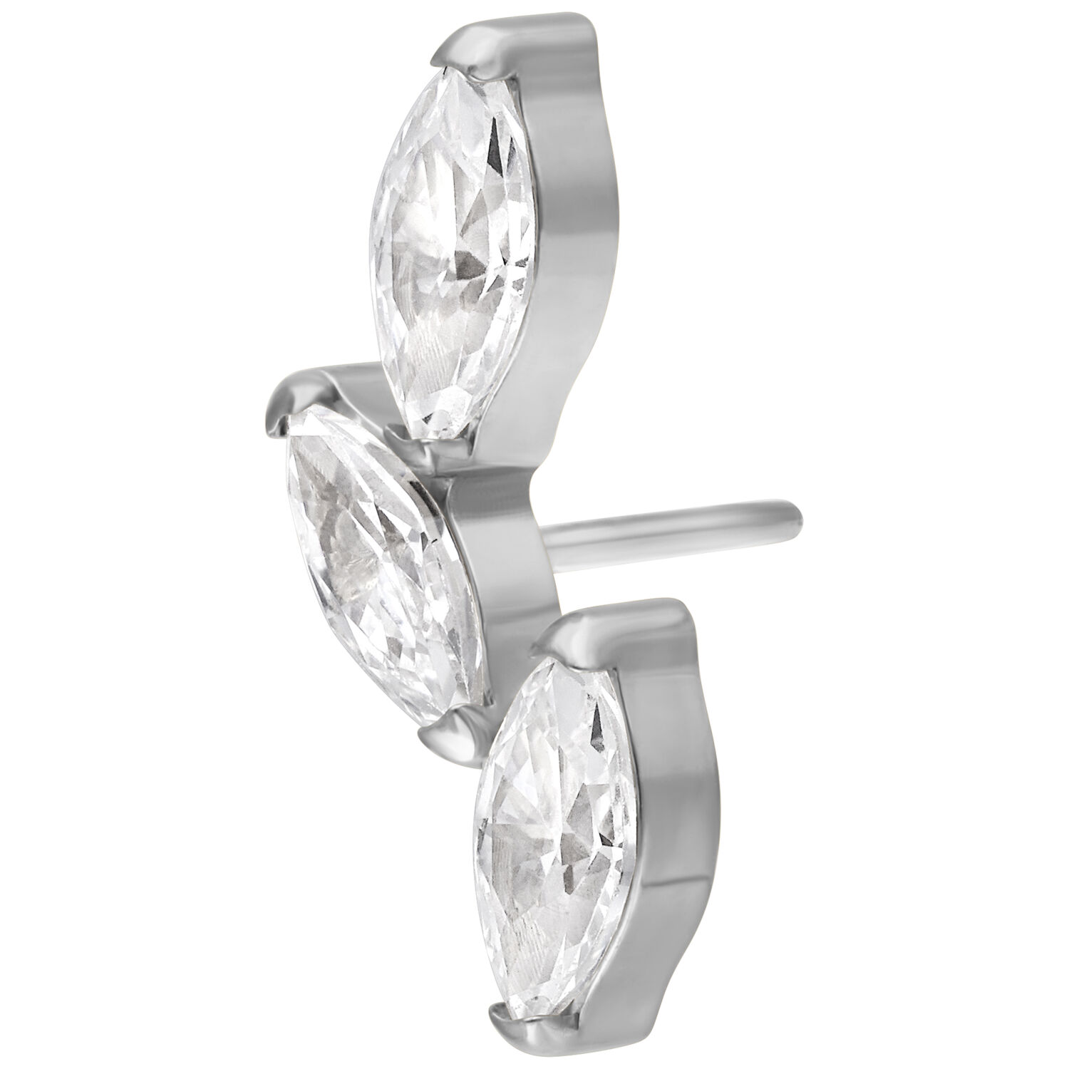 Silberner Push Fit Piercing Aufsatz mit drei klaren Kristallen