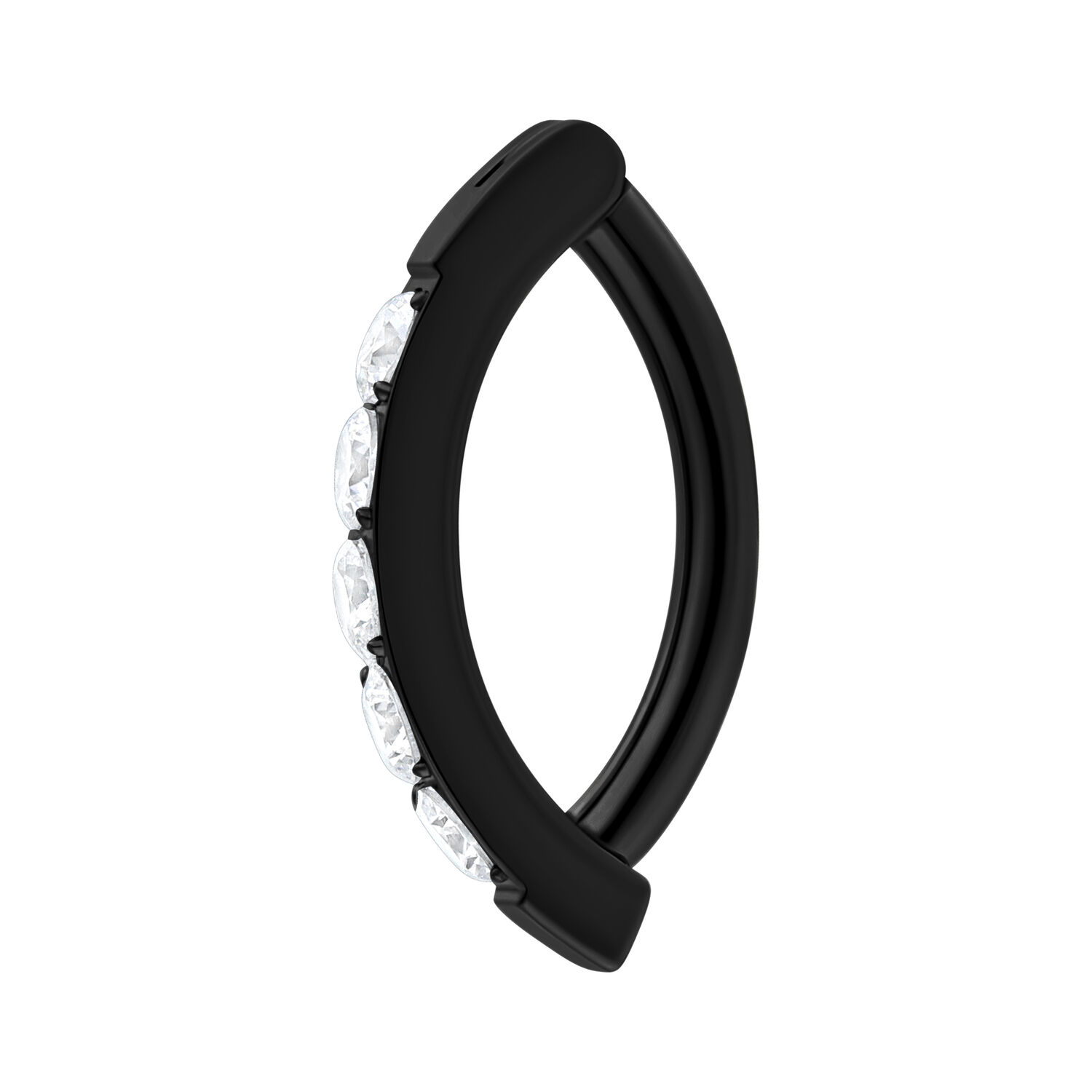 Musta titaani napakoru clicker kirkkailla kristalleilla valkoisella taustalla