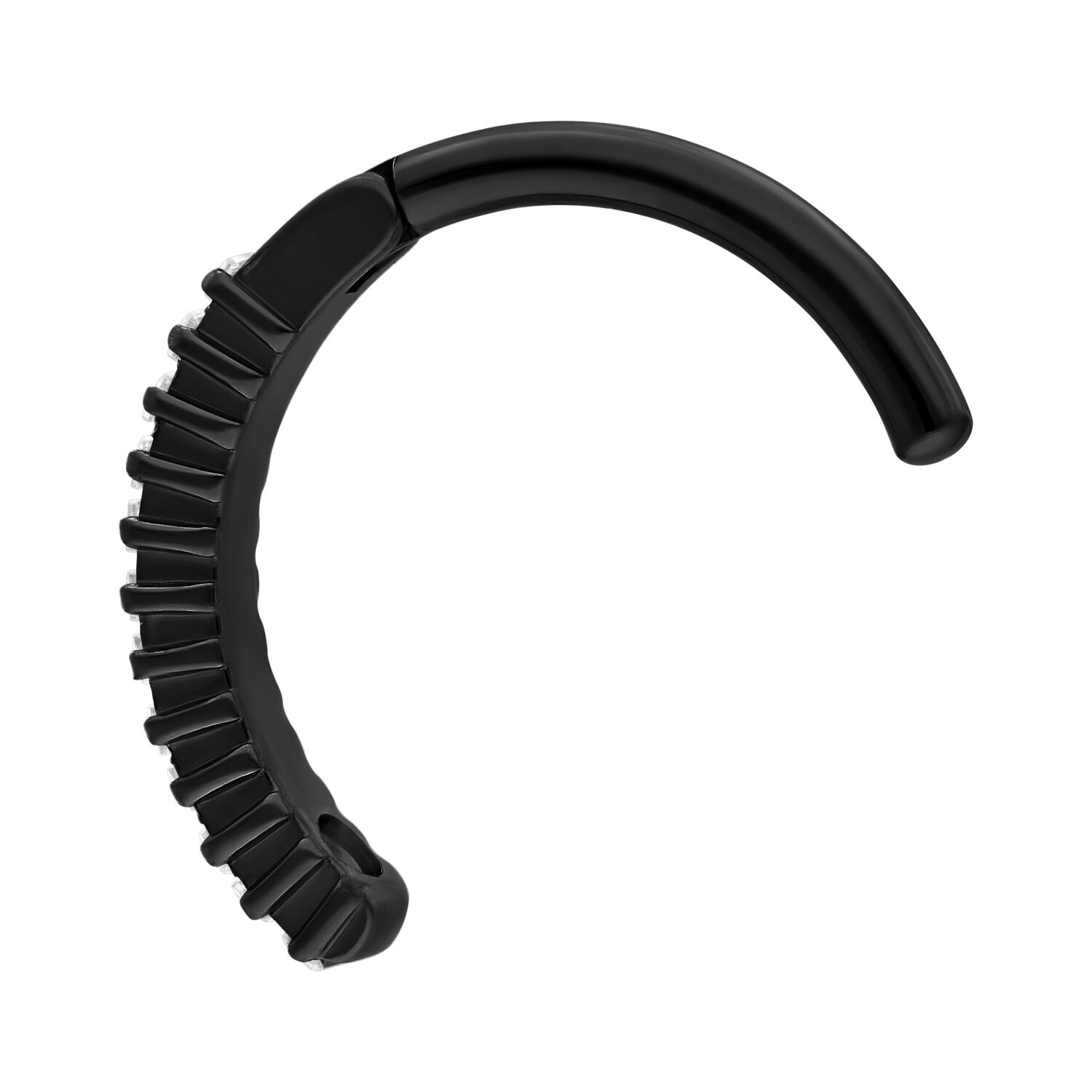 Musta napakoru clicker kirkkaalla kristallilla valkoisella taustalla