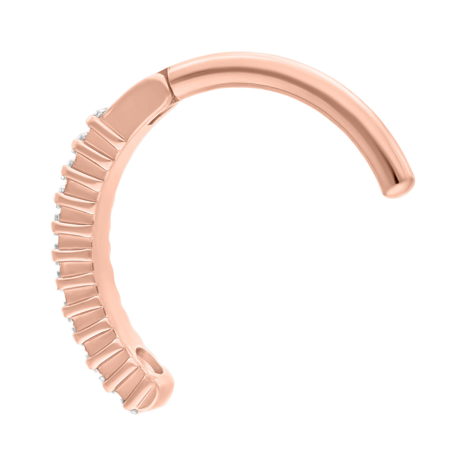 Ruusuinen kultainen napakoru Clicker kristalleilla Napakoru Clicker ruusukullasta kirkkailla kristalleilla valkoisella taustalla