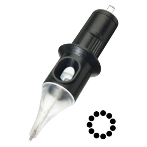 Musta Cheyenne Tattoo Shader -neula, jossa 11 neulaa, neulan paksuus 0,35 mm, valkoisella taustalla