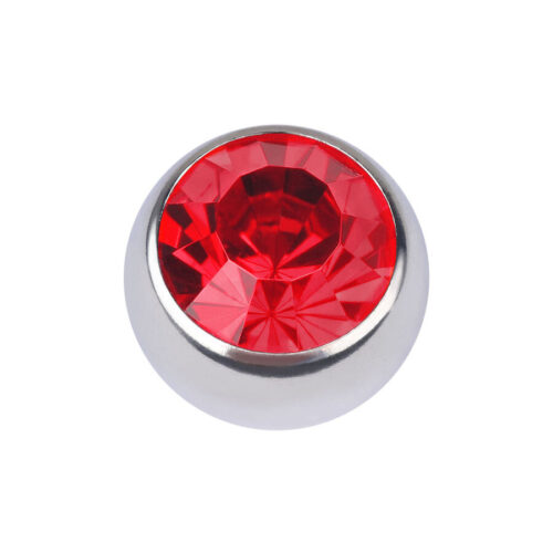Hopeinen klipsipallo punaisella fasetoidulla kristallilla, 5,0 mm
