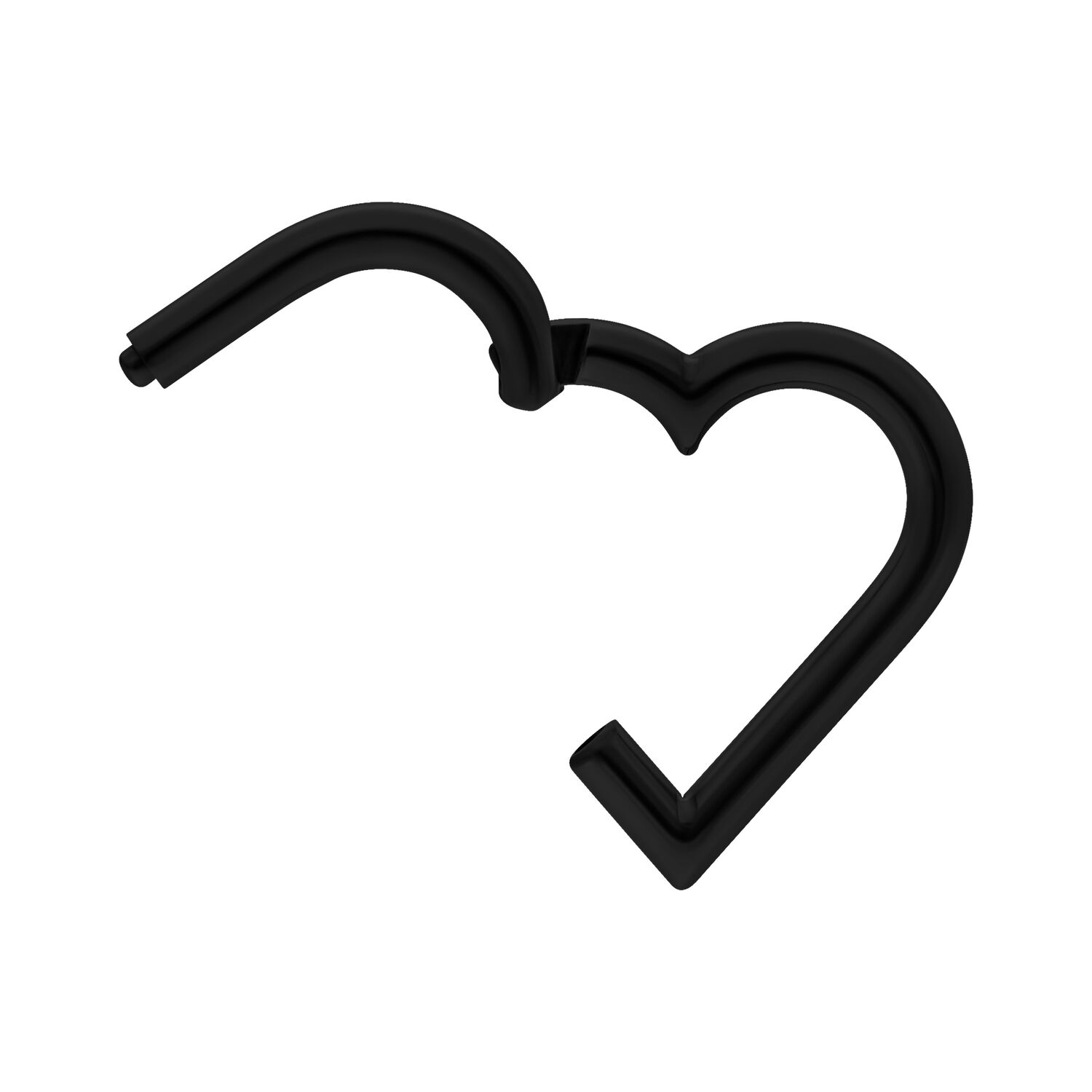 Musta sydän clicker titaanista, 8 mm sisähalkaisija valkoisella taustalla