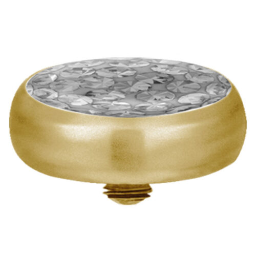 Goldener Titan Aufsatz mit klaren Kristallen auf weißem Hintergrund