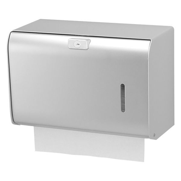 Silberner Papierhandtuchspender Aluminium Silberner Aluminium Papierhandtuchspender an weißem Hintergrund