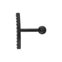 Musta titaani korva barbell kirkkaalla kristallirusetilla valkoisella taustalla