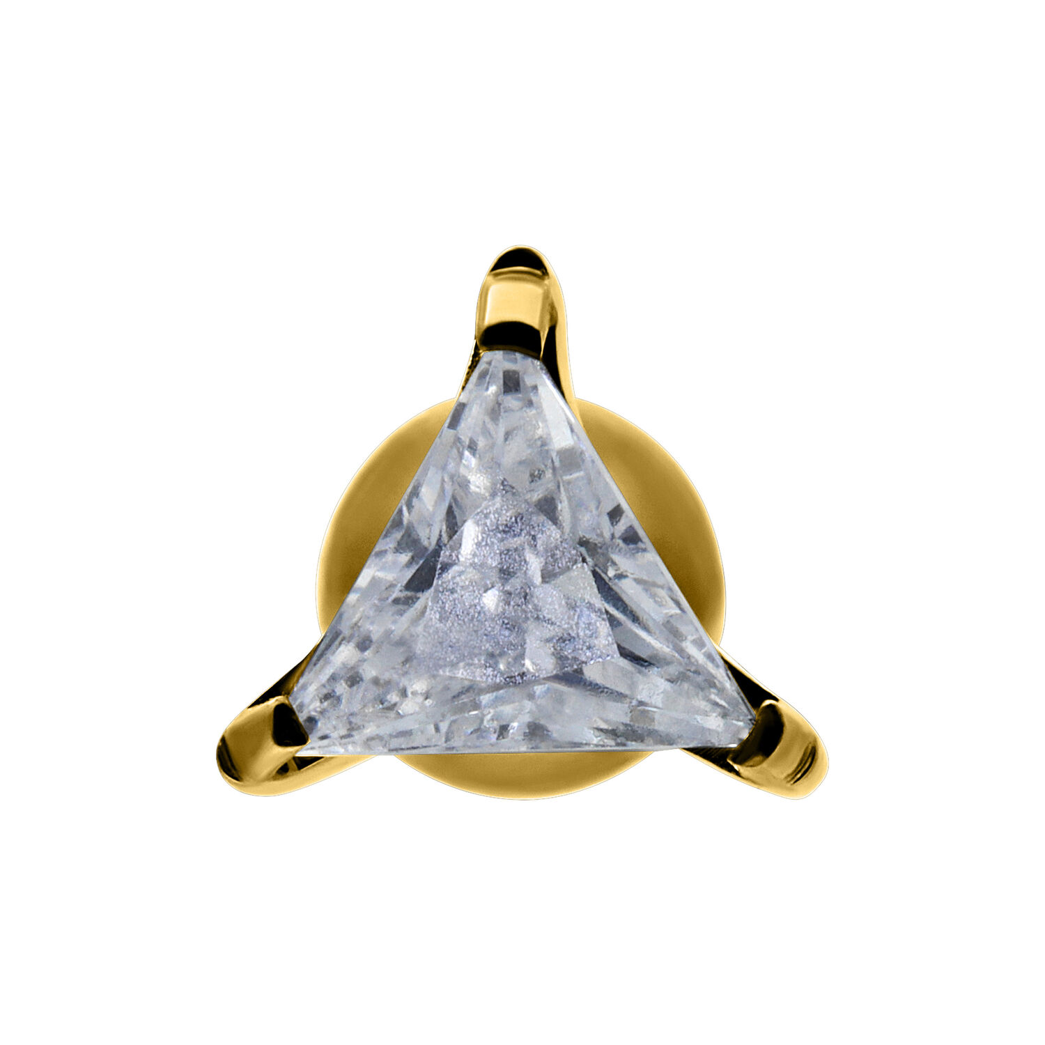 Kultainen korva barbell kolmionmuotoisella kristallilla valkoisella taustalla